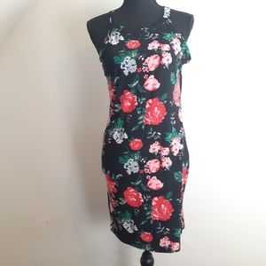 Rue 21 Halter Dress Floral Knee Length Stretch Body Con Pullover Form Fitting